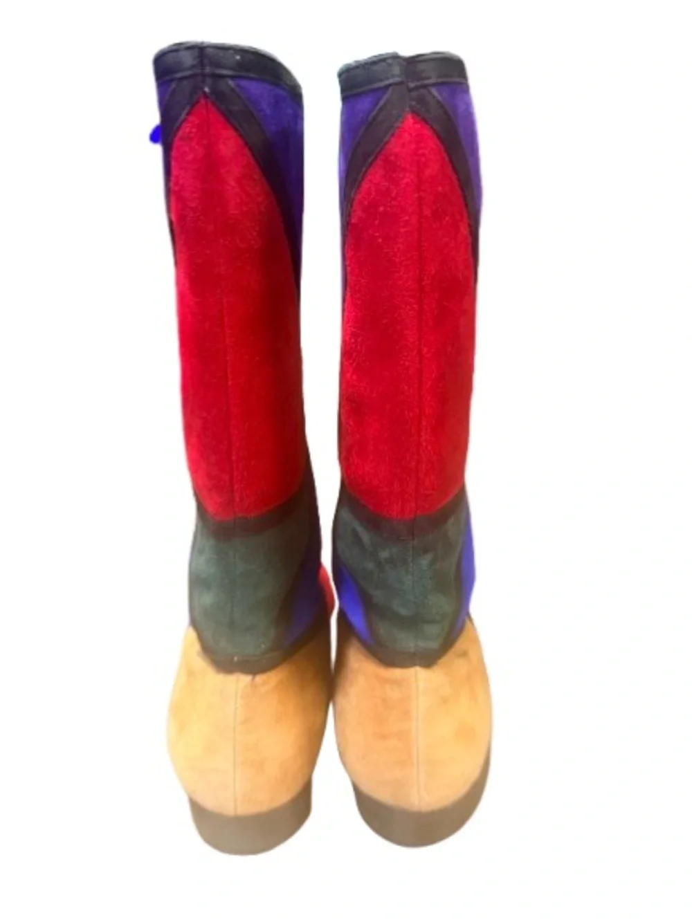 Vintage Vaneli Colorblock Patchwork Suede Boots 8.5 Geometric Tall Leather Italy